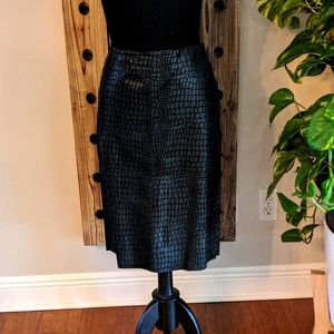 Max Studio Black Leather Snake Print Skirt